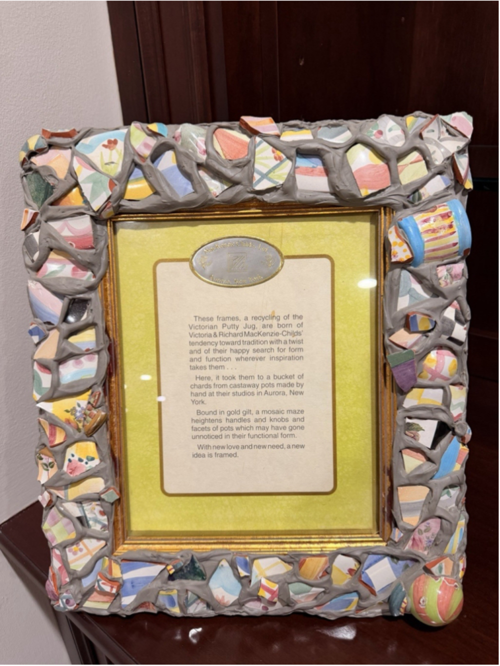 Mackenzie Childs 1980's Ceramic Shard Putty Jug 15 x 13 Picture Frame Aurora NY